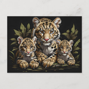 clouded leopard with cubs postcard