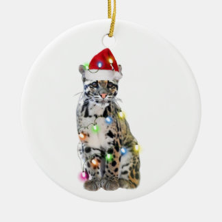 Clouded Leopard With Hat Scaft Christmas Ceramic Tree Decoration