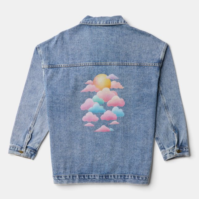 Clouds 10 pastels, rainbo colours, glowing clouds  denim jacket (Back)