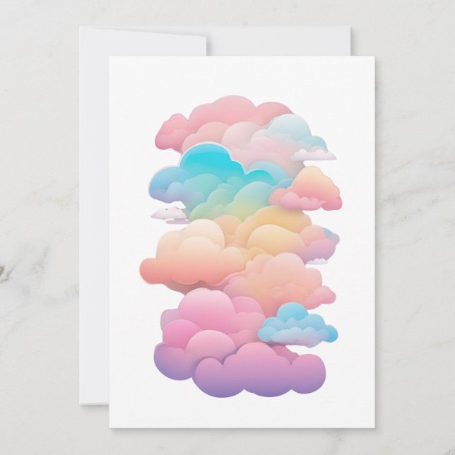 Clouds 5 pastels, rainbo colours, glowing clouds invitation (Front)