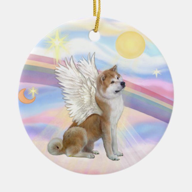 Clouds - Akita Inu Angel Ceramic Tree Decoration (Front)