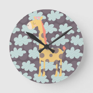 Clouds and Giraffes Round Clock