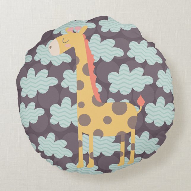 Clouds and Giraffes Round Cushion (Back)
