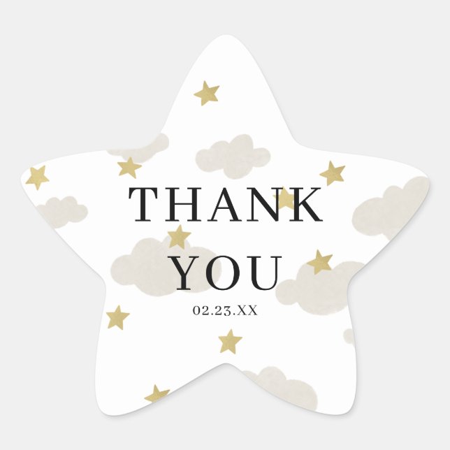 Clouds and Gold Stars | Thank You with Date Star Sticker (Front)