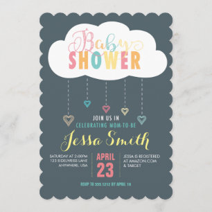 Clouds and Hearts Baby Shower Invitation