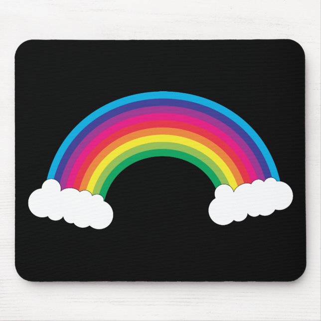 Clouds and Rainbow Colourful Cute Black Mouse Mat (Front)