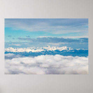 Clouds and snowy mountain Triglav Poster