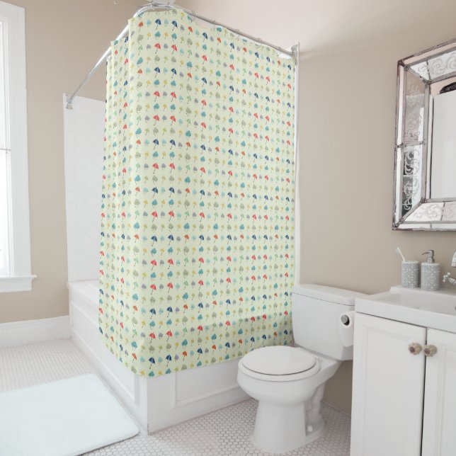 Clouds and Umbrellas Cute Modern Pattern Shower Curtain (In Situ)