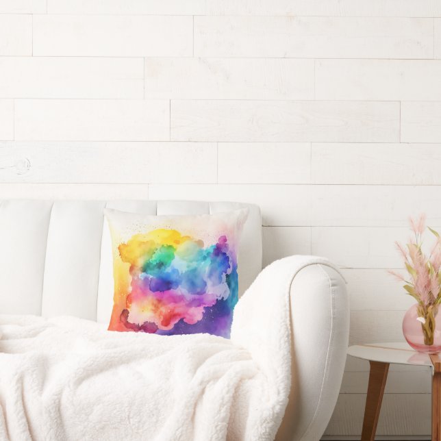 Clouds and Watercolor Rainbow Coloured Throw Pillo Cushion (Couch)