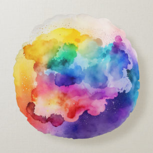 Clouds and Watercolor Rainbow Coloured Throw Pillo Round Cushion