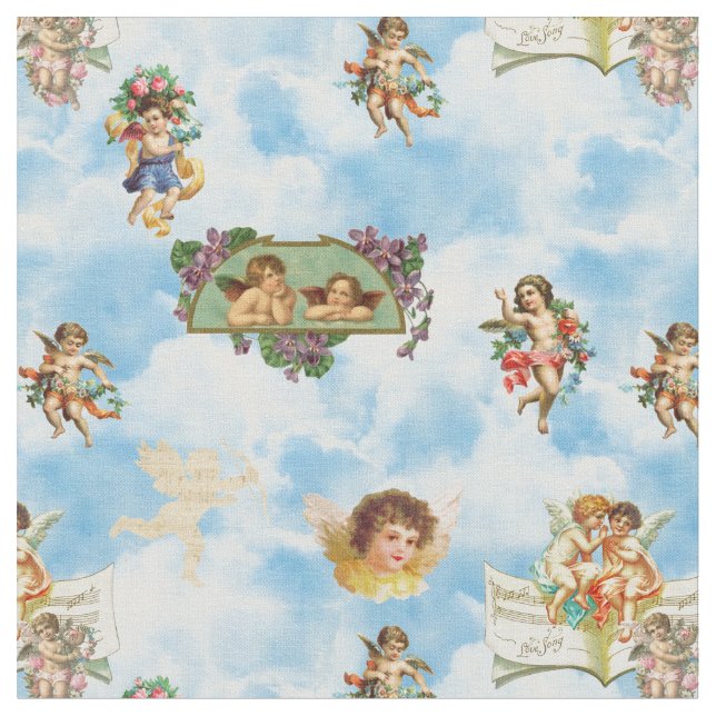 clouds angel cherubs fabric (Close Up)