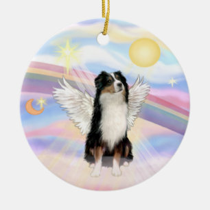 Clouds - Australian Shepherd Angel (tri) Ceramic Tree Decoration