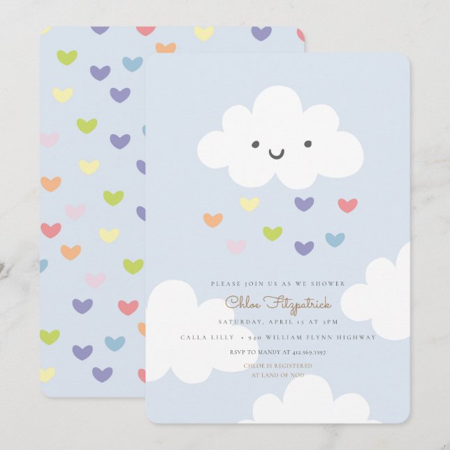 Clouds Baby Shower Invitation Blue (Front/Back)