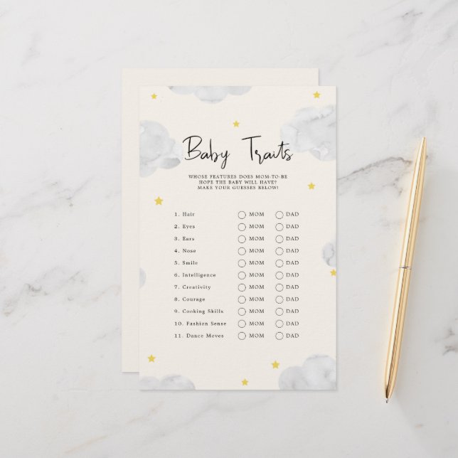 Clouds Baby Traits Baby Shower Game (Front/Back In Situ)