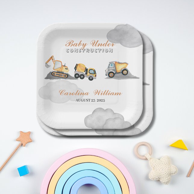 Clouds baby under construction baby shower paper plate (Creator Uploaded)