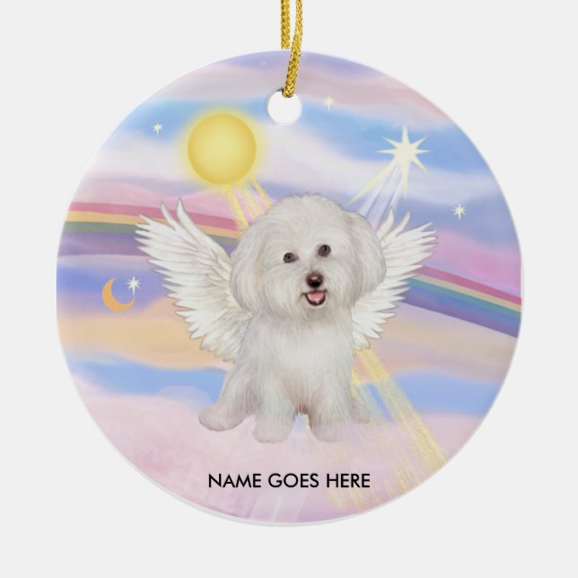 Clouds - Bichon Angel (#7), NAME GOES HERE Ceramic Tree Decoration (Front)