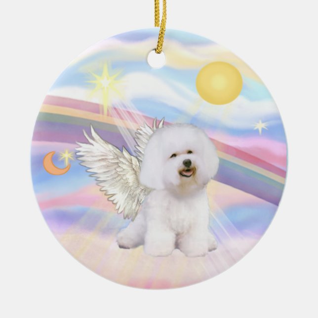 Clouds - Bichon Frise Angel Ceramic Tree Decoration (Front)