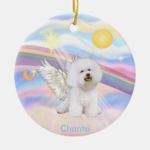 Clouds - Bichon Frise Angel - round, Chantsi Ceramic Tree Decoration