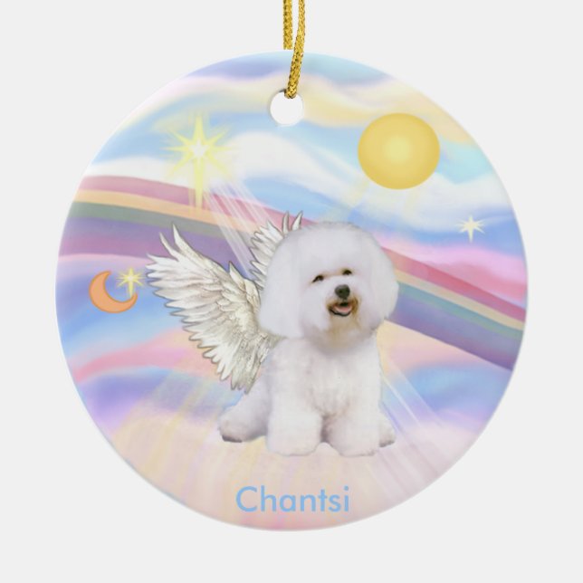 Clouds - Bichon Frise Angel - round, Chantsi Ceramic Tree Decoration (Front)