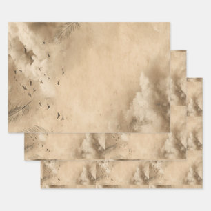 Clouds Birds Feathers Pastel Sky Collage Wrapping Paper Sheet