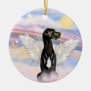 Clouds - Black Great Dane (Natural ears) Ceramic Tree Decoration