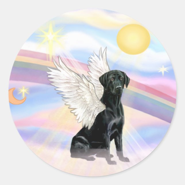 Clouds - Black Labrador Retriever Angel Classic Round Sticker (Front)