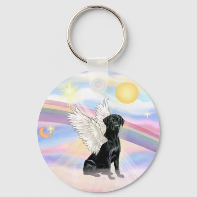 Clouds - Black Labrador Retriever Angel Key Ring (Front)