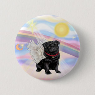 Clouds - Black Pug Angel 6 Cm Round Badge