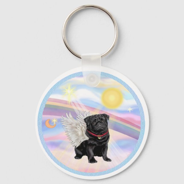 Clouds - Black Pug Angel Key Ring (Front)