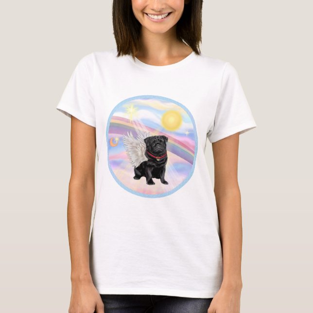 Clouds - Black Pug Angel T-Shirt (Front)