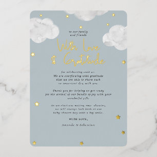 Clouds Blue Grey Baby Shower Flat Thank You