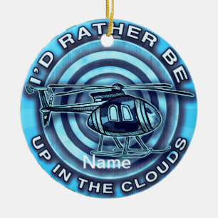 Clouds Blue Helicopter  Ceramic Tree Decoration
