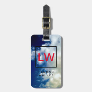 Clouds blue professional simple modern monogram luggage tag