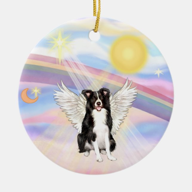 Clouds - Border Collie Ceramic Tree Decoration (Front)