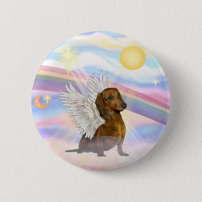 Clouds - Brown/Red Dachshund Angel 6 Cm Round Badge (Front)
