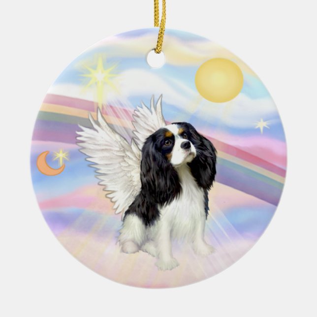 Clouds - Cavalier King Charles (tri) Ceramic Tree Decoration (Front)
