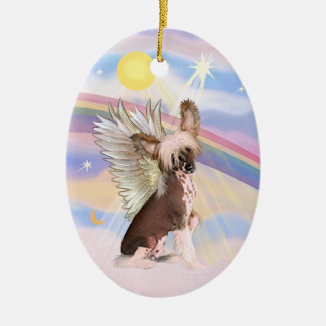 Clouds - Chinese Crested (HL) Ceramic Tree Decoration (Front)