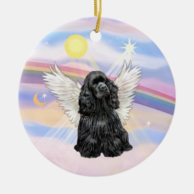 Clouds - Cocker Spaniel (black) Ceramic Tree Decoration (Front)