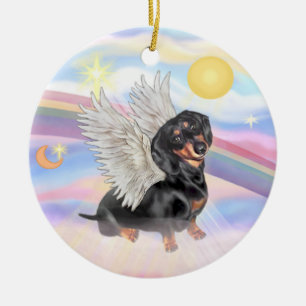 Clouds - Dachshund Angel (black/tan) Ceramic Tree Decoration