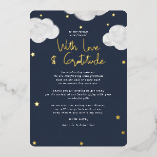 Clouds Dark Blue Baby Shower Flat Thank You