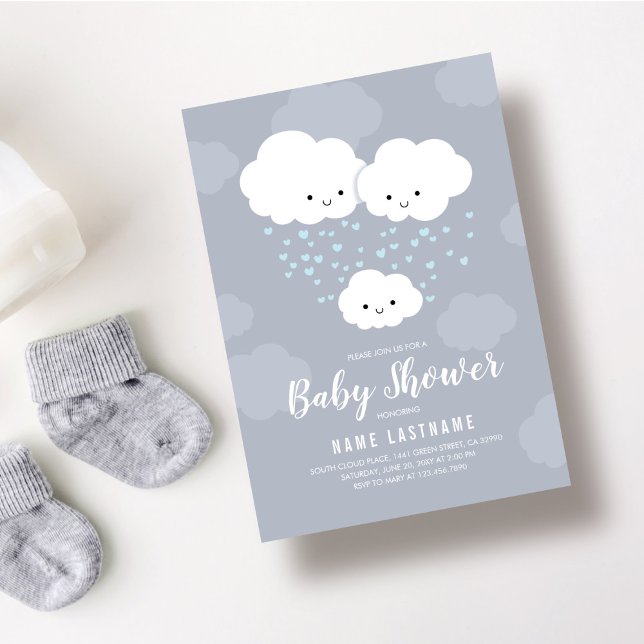 Clouds Family Couples Boy Blue Hearts Baby Shower Invitation (Creator Uploaded)
