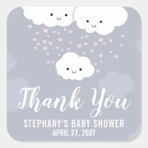 Clouds Family Grey Baby Shower Thank You Stickers