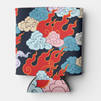 Clouds, Flames: Black Vintage Pattern. Can Cooler