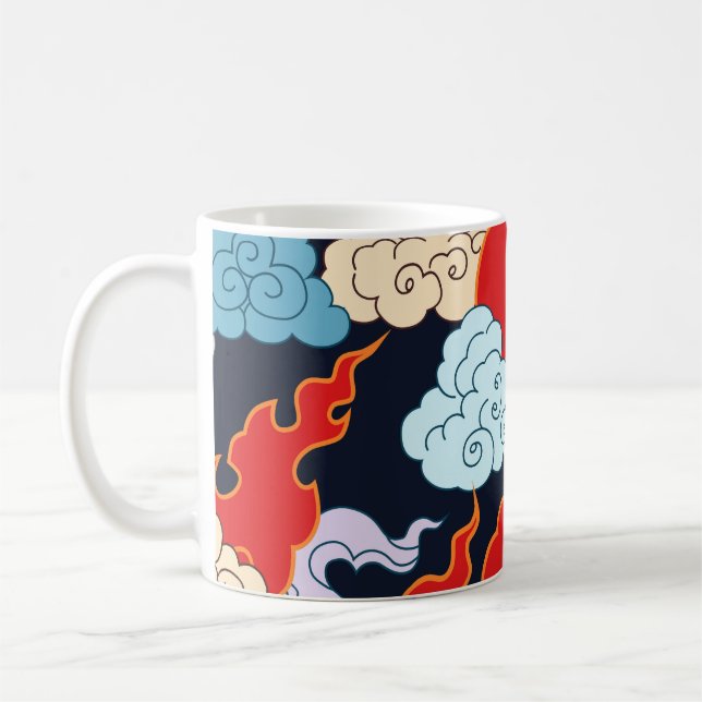 Clouds, Flames: Black Vintage Pattern. Coffee Mug (Left)