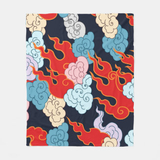Clouds, Flames: Black Vintage Pattern. Fleece Blanket
