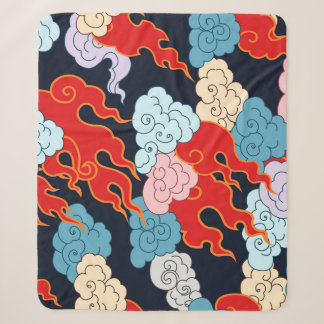 Clouds, Flames: Black Vintage Pattern. Sherpa Blanket