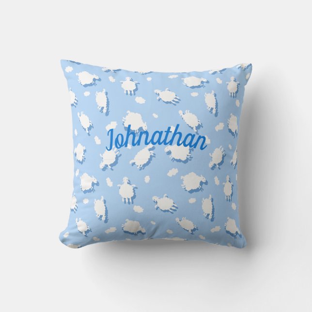 Clouds & Fluffy (Blue) Lambs Custom Cushion (Front)