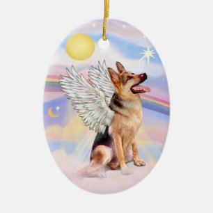Clouds - German Shepherd Angel (tri) Ceramic Tree Decoration