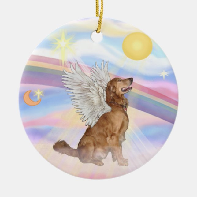 Clouds - Golden Retriever Angel Ceramic Tree Decoration (Front)