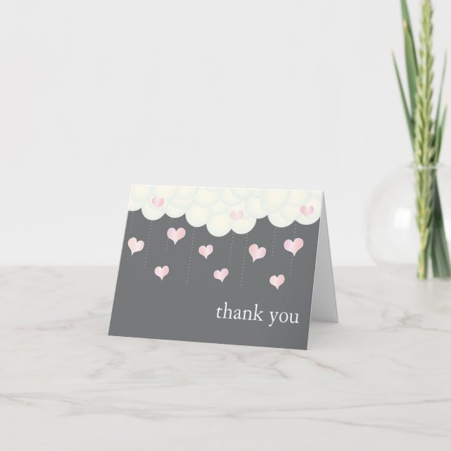 Clouds & Hearts Baby Girl Thank You Card (Front)